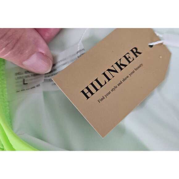 Hilinker L Womens Lime Green Large Ruffle One Shoulder Bikini Swimsuit 2 Piece - Picture 8 of 8